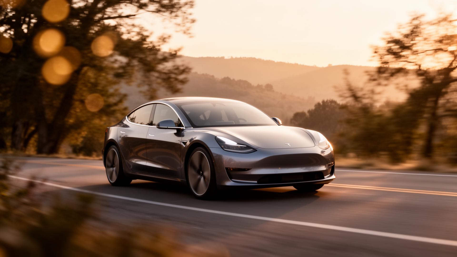 Moderne elektrische auto op een schilderachtige weg